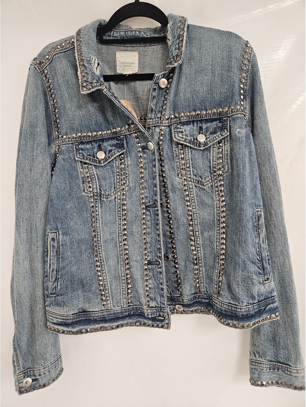 NWT American Eagle Light Wash Denim Jacket with Studded Detailing - Size XL
